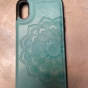 iPhone X teal blue mandala wallet case